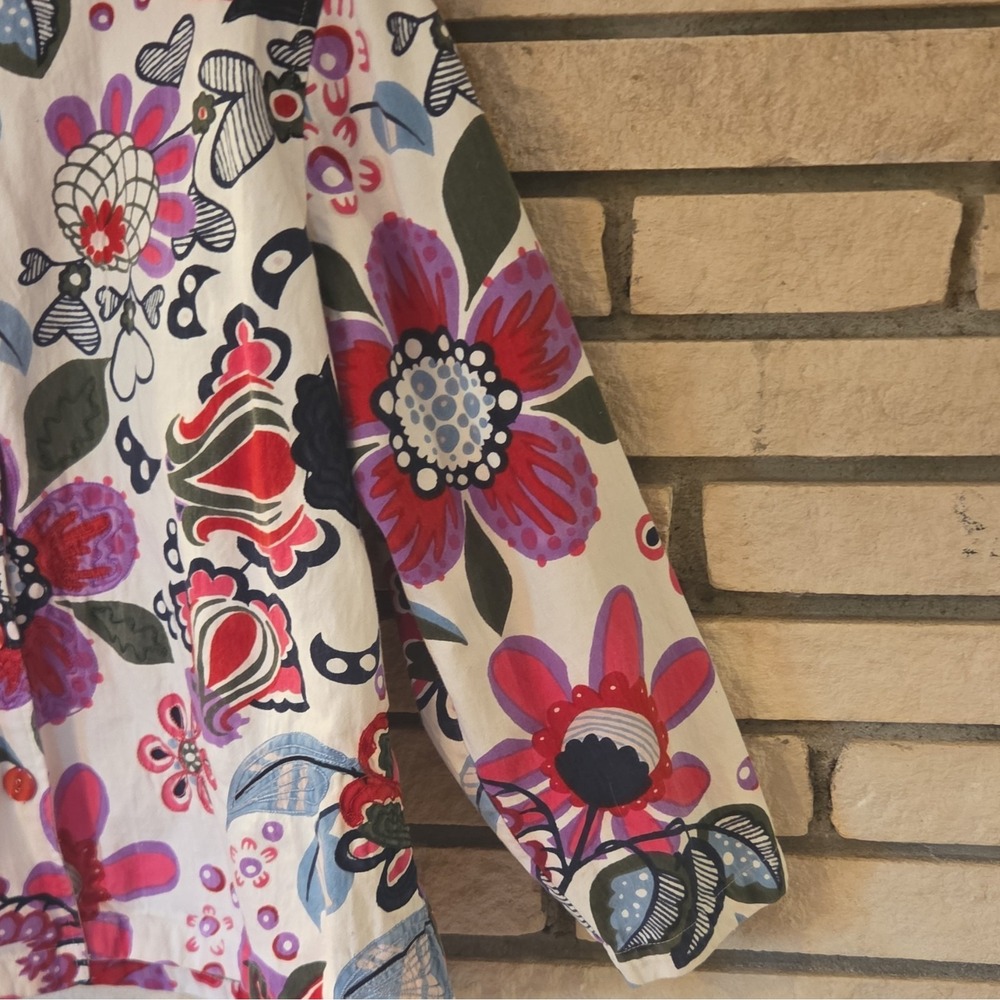 New Direction Womens Button-Up Floral Collared Long Sleeve Cotton Top 2X - Picture 3 of 10